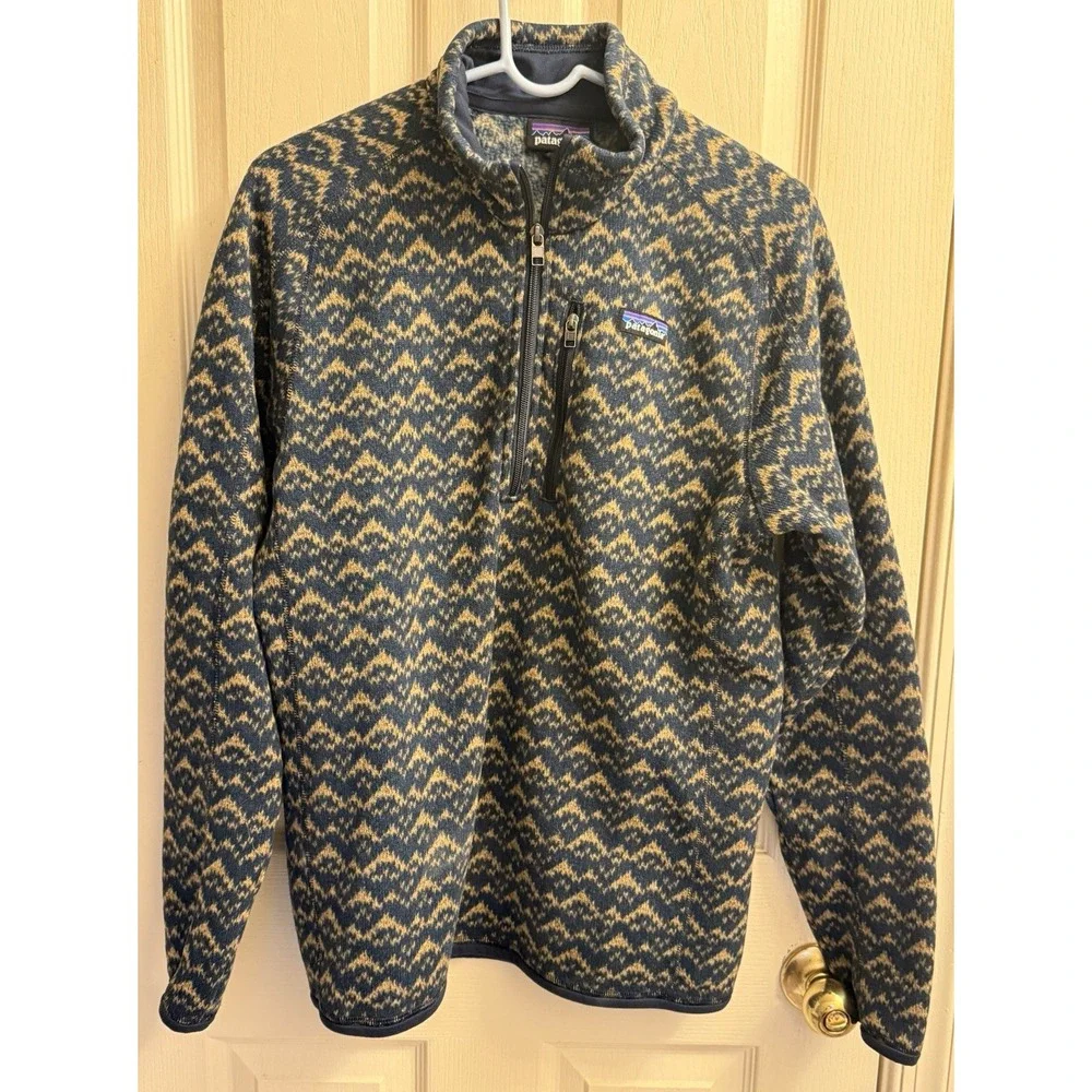 Patagonia Better Sweater 1/4 Zip Fleece MPNA Blue Tan 25523 Mens Medium EUC